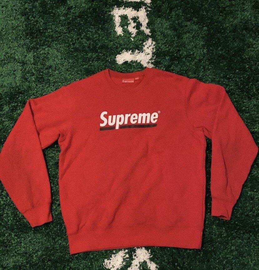 Red Supreme Underline Logo Crewneck | eBay