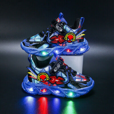 Kinder Spiderman Schuhe LED Licht Up Sneakers Jungen Mädchen Blinkende Trainer