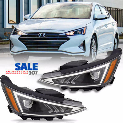 For 2019-2020 Hyundai Elantra Headlight Clear Headlamp Housing Black Left+Right