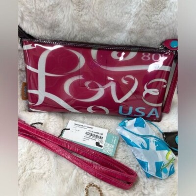 NEW Gabs Pink Glossy Love Baguette Pochette Bag Clutch with Removable Strap
