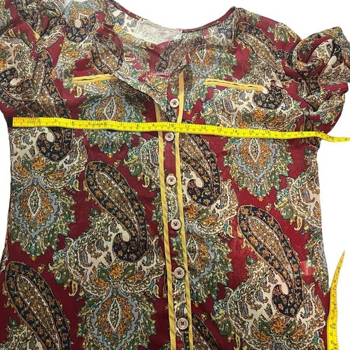 Anthropologie Nick & Mo Paisley Sheer Button Down Tunic Burgundy Size Medium - Picture 11 of 11