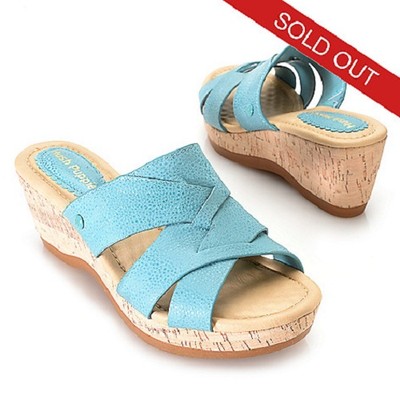 NIB HUSH PUPPIES JANAE FARRIS TUMBLED LEATHER BACKLESS SLIP ON WEDGE SANDALS 10