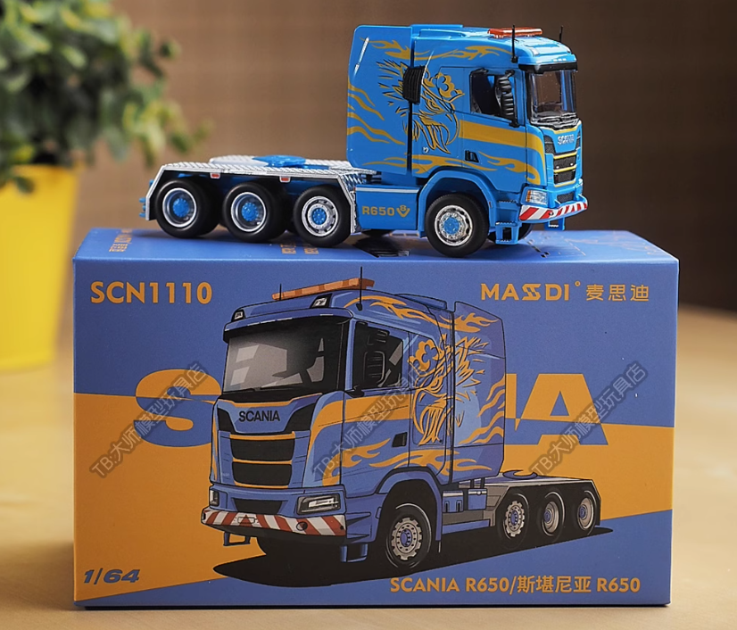 1:64 Masdi Scania R650 Model Diecast Metal Truck Tractor Army Blue