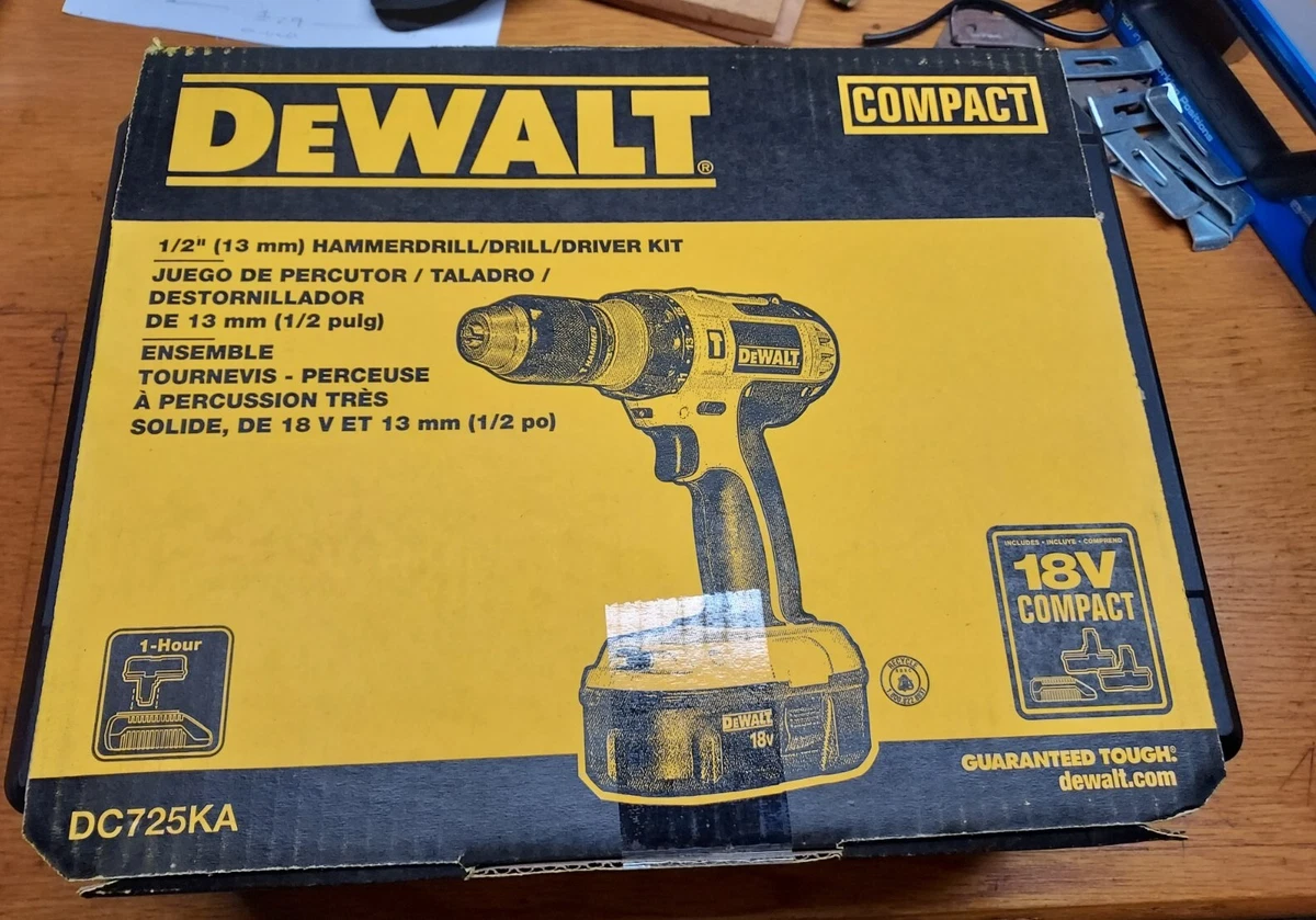 new in box DEWALT DC725KA 18-Volt Cordless Compact Hammer Drill/Driver kit