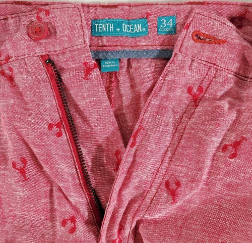 Tenth + Ocean Mens 34 (Actual 34" x 9.5") Linen Blend Chino Shorts Lobster Print - Picture 4 of 5