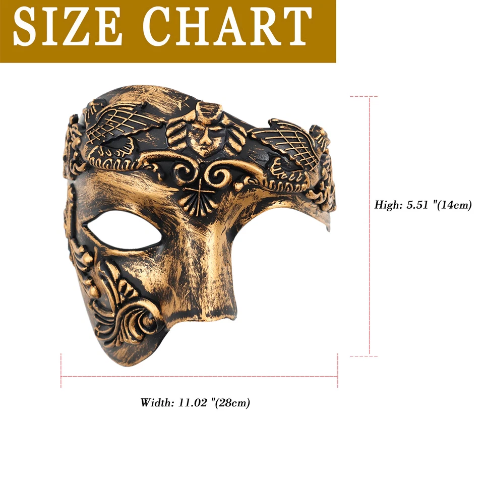 Masquerade Mask for Men Phantom Of The Opera Half Face Venetian Costume Masks - Image 3 of 4