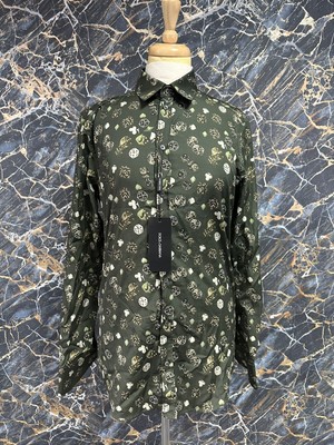 D&G Card Game Fitted Shirt Mens Green/Beige Size UK 15 (36  CHEST) #REF101