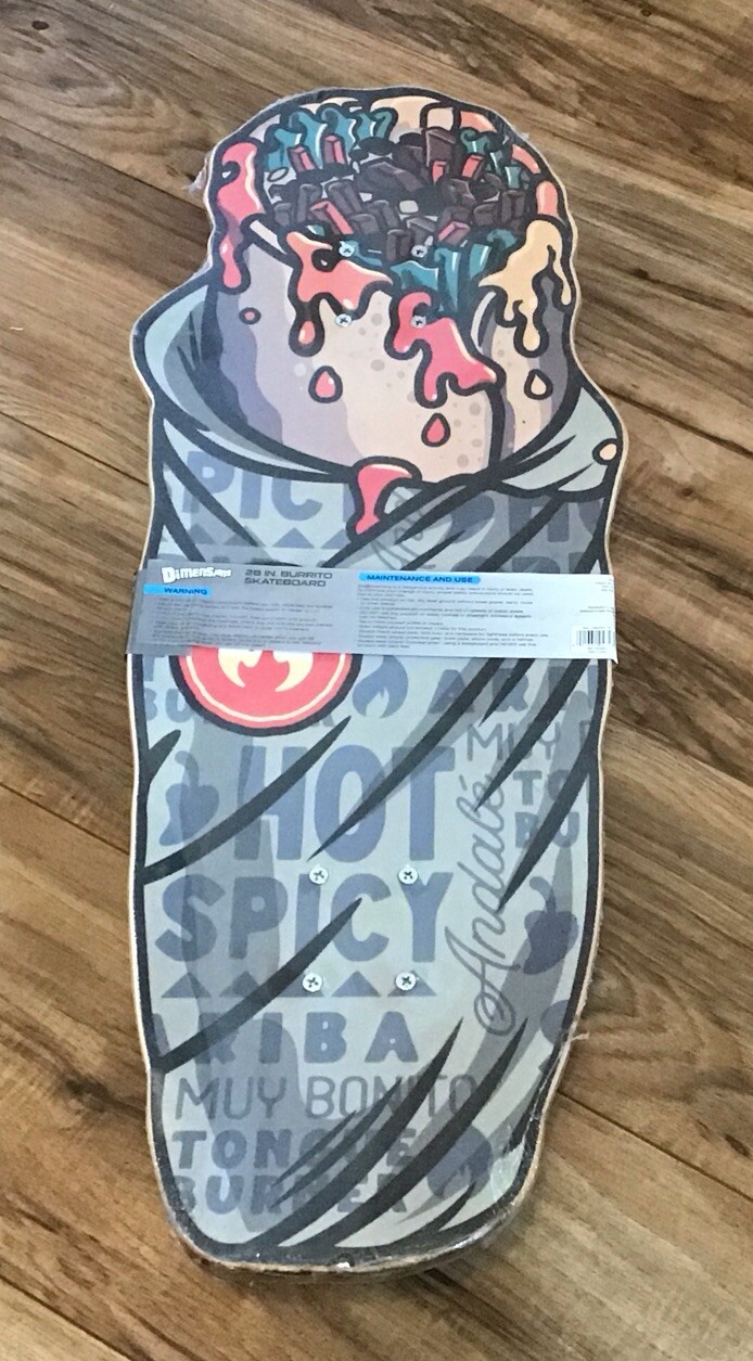 New Dimensions Kids 28&rdquo; Complete Burrito Skateboard Printed W/Trucks & Wheels