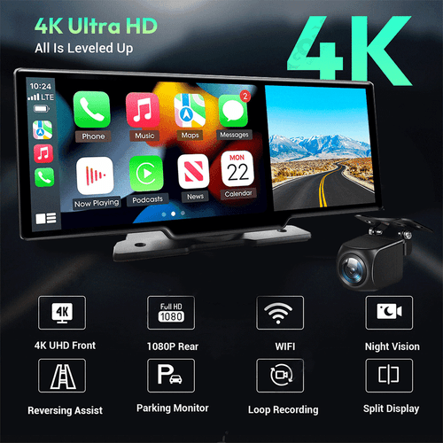 4K 10.26" Portable Apple Carplay Android Auto Display Vorne Rückfahrkamera DE - Bild 2 von 13