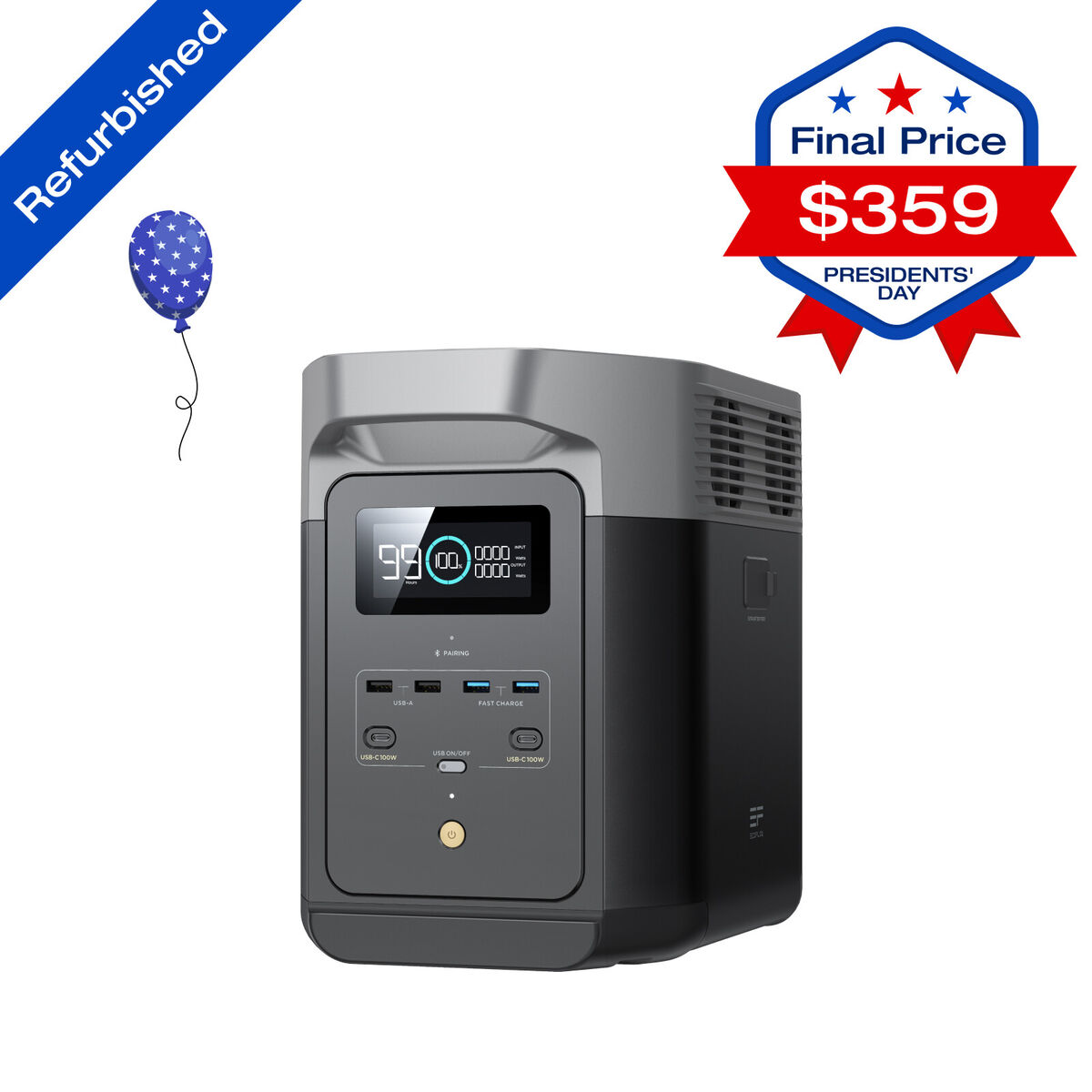 EcoFlow DELTA 2 Portable Power Station 1024Wh Certified Refurbished, LiFePO4 EcoFlow DELTA 2 Portable Power Station 1024Wh Certified Refurbished, LiFePO4