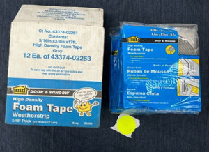 MD 02253 HIGH DENSITY FOAM TAPE (LOT OF 12) 17-FT X 3/8-IN X 3/16-IN GRAY