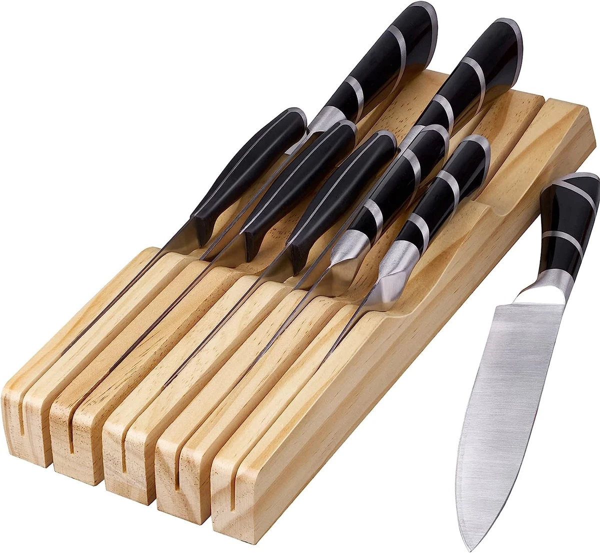 Kitchen Knife Holder for Drawer Solid Wood Universal Knife Block without  Knives