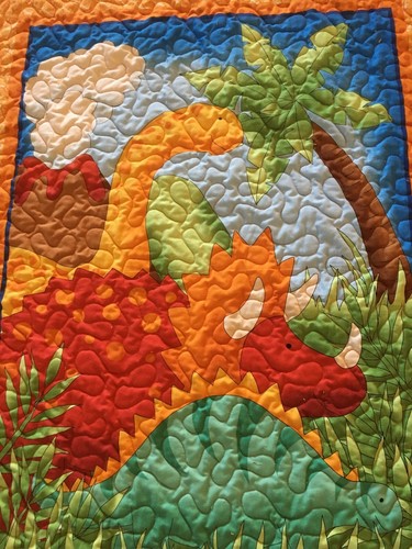 Handmade Baby Dino Quilt Crib Blanket Lap Quilt 36 1/2"x 45" w/Orange minky - Picture 3 of 3