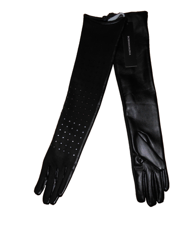 Neu BCBG maxazria lange Kunstleder Nieten Handschuhe schwarz (S)