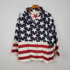 Roamans Womens Stars Stripes Jacket 2x Red White Blue Heavy Tapestry America Usa