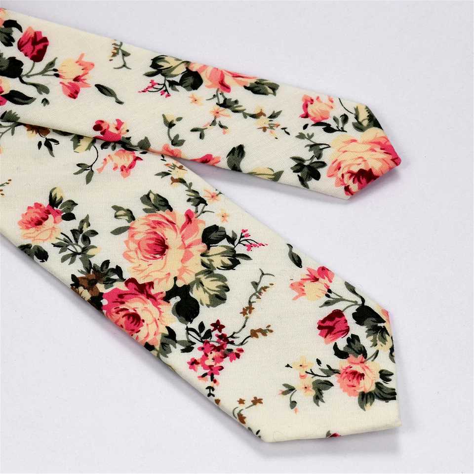 Gravata masculina estampada floral casual estreita gravata fina para festa de casamento - Imagem 2 de 4