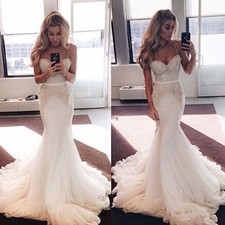 Sexy Straps Trumpet Wedding Gown Ivory Unique Bridal Dress Custom Size 4 6 8 10+