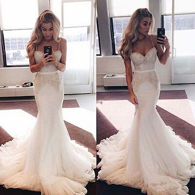 Mermaid White/Ivory Satin Lace Wedding Dress Bridal Gown Custom Made 2 4 6 8 10+
