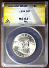 1954 50c Silver Franklin Half-dollar MS 63 FBL ANACS # 7472067 + Bonus