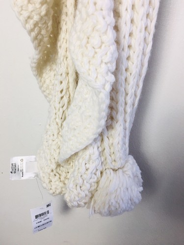 Charter Club Scarf Ruffle Knit Boa Ivory Pompon End Neck Warmer - Picture 5 of 8
