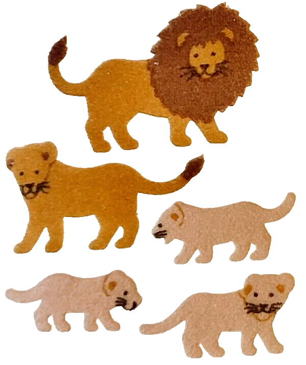 **VINTAGE** Fuzzy LION TIGERS FAMILY Sandylion Stickers- 1 square