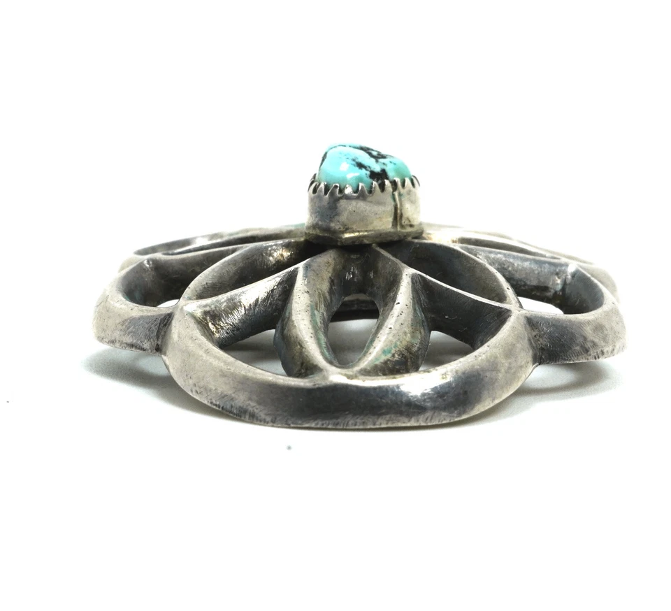 Vintage Native American  Silver & Turquoise Single Concho Belt SIide - Image 3 of 4