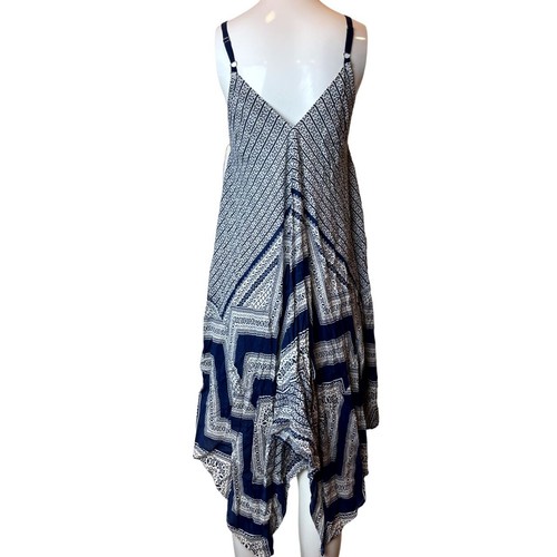 Blu Pepper Women Geometric Asymmetrical Dress Trapeze Adjustable Strap Blue SZ M - Picture 2 of 7