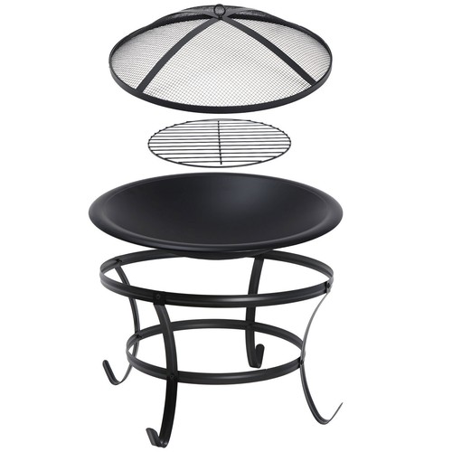 22" Portable Fire Pit BBQ Grill Firepit Bowl Outdoor Wood Burning w/ Poker Black - Bild 5 von 15