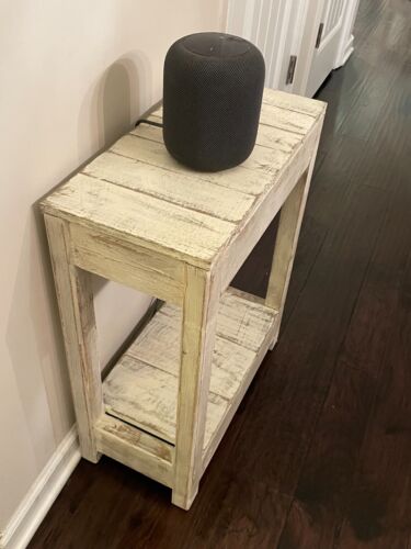 Antique White Reclaimed Wood Rustic Farmhouse-Style Sofa End Table / Cabin style - Picture 2 of 4
