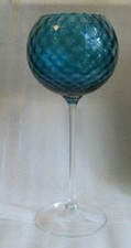 RETRO 💎 JARRÓN GLOBO COPA VIDRIO EMPOLI AZUL ÓPTICO DIAMANTE Vástago Largo Transparente 13"