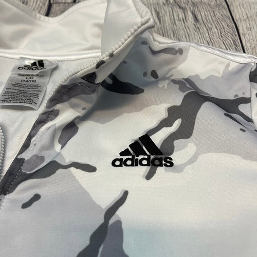 Adidas 3-Stripes Track Jacket Kids Size Large White Grey Camouflage Camo Coat - Picture 6 of 12