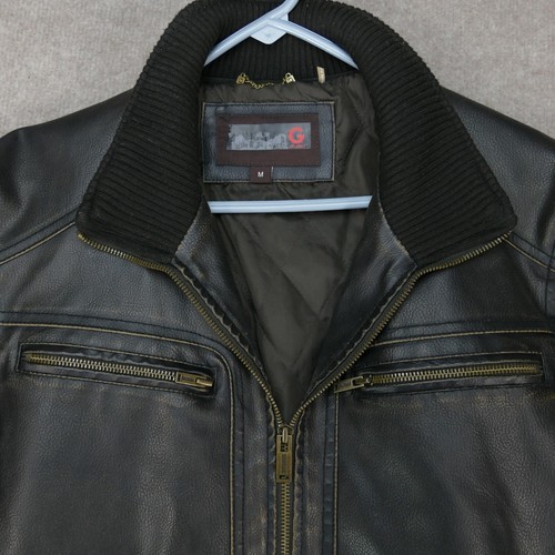 Guess Motorcycle Jacket Full Zip Size M Brown Genuine Biker - Picture 3 of 15