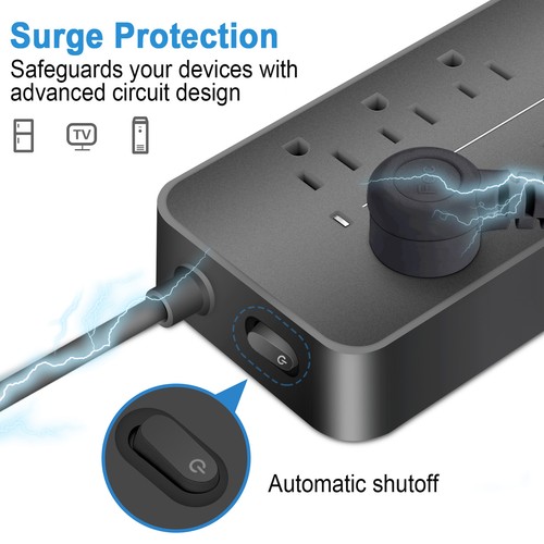 Protector contra sobretensiones de tira de alimentación de EE. UU. 8 tomas de CA 3 puertos USB puerto tipo C con cable de 4 pies - Imagen 5 de 33