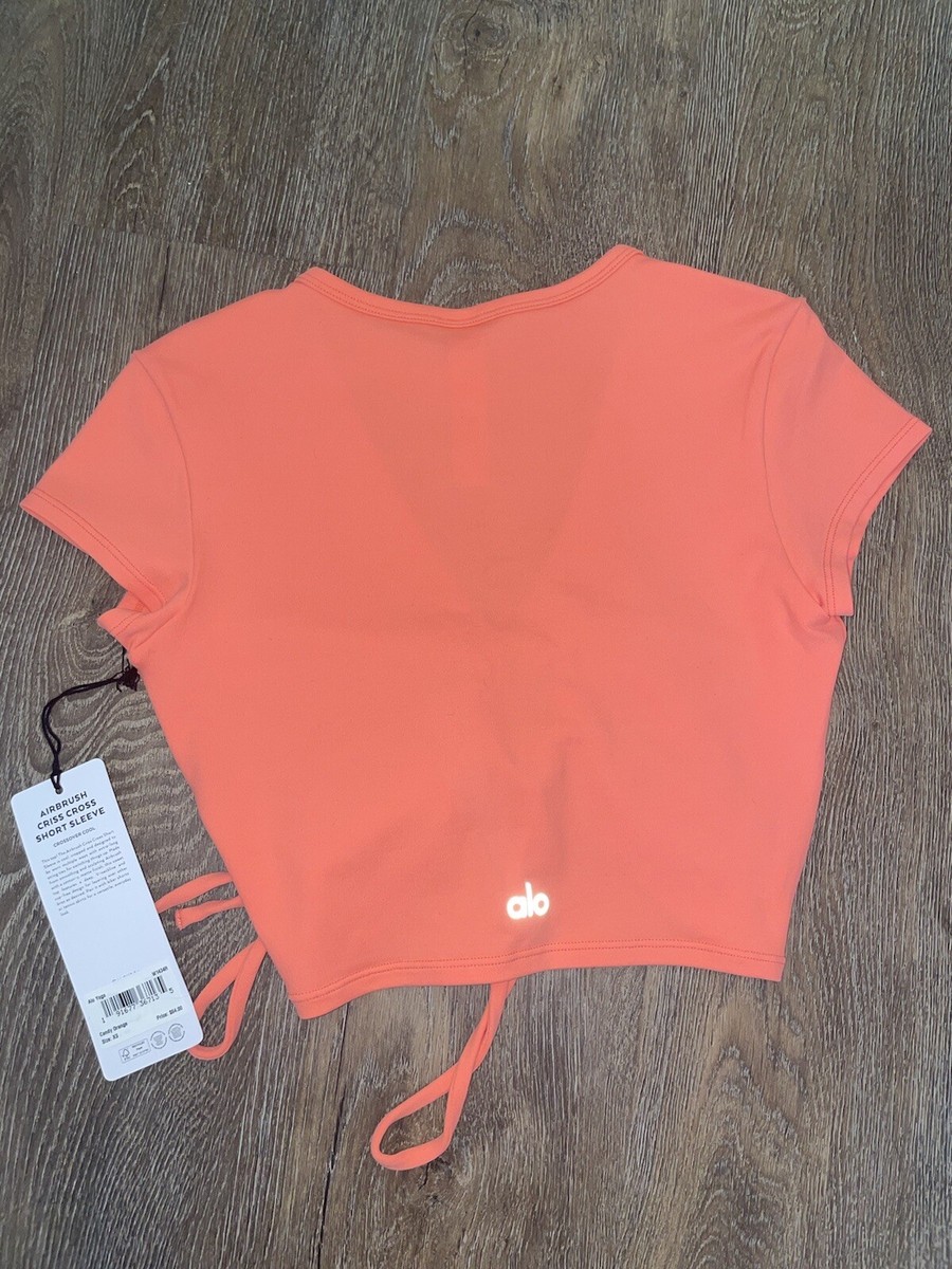 Brand New ALO YOGA The Airbrush Criss Cross Short Sleeve In Candy