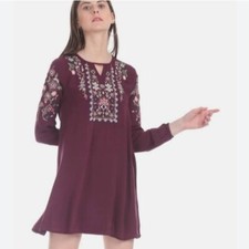 Aeropostale wine crinkle embroidered tunic mini dress S