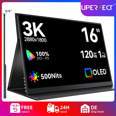 UPERFECT 2025 16.0" OLED Portable Monitor 3K 2880*1800 120Hz Gaming Display 100% DCI-P3 A