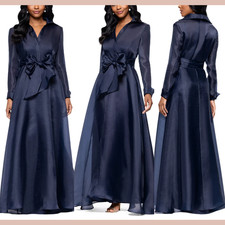 NWT 289 Betsy  Adam  Petite 8P  Collared Fit and Flare Gown Navy Blue Q1266