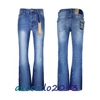 NEW KSUBI Men's Blue Letter Embroidered Slim High Street Jeans Flared Trousers