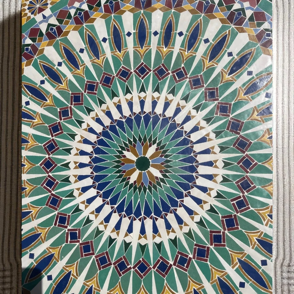 Zellij Round Patio & Garden Table, Outdoor Tile Dining Table Rustic Table Mosaic - Image 3 of 4