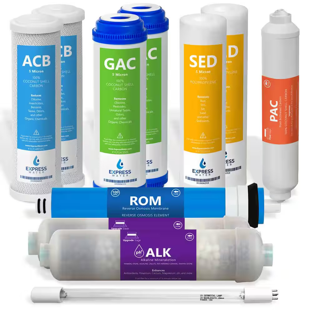 1 Year Reverse Osmosis Alkaline UV System Full Replacement Filter Set - 11 Total