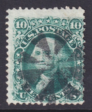 USA 1867 good used 10 cent green Lincoln stamp with grill