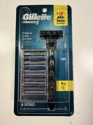 Gillette Mach3 Shaving Kit Razor Handle + 6 Cartridges 3-Blade