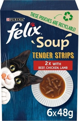 Felix Soup Cat Food Tender Strips Farm Selection Cat Food, 6x48g, Pack of 8