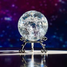 60mm Ice Cracked Crystal Ball Paperweight Crystal Glass Sphere with Stand Clear