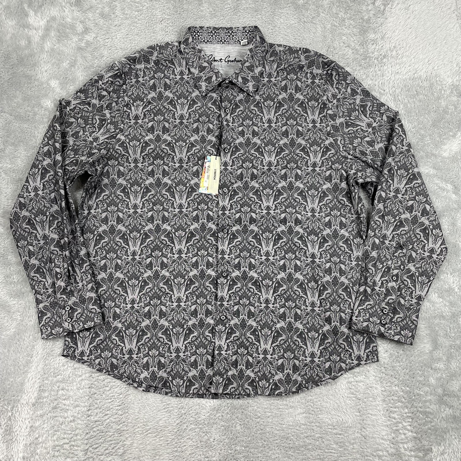 Robert Graham Shirt Mens 3XL Gray Floral Long Sleeve Button Stretch Highland
