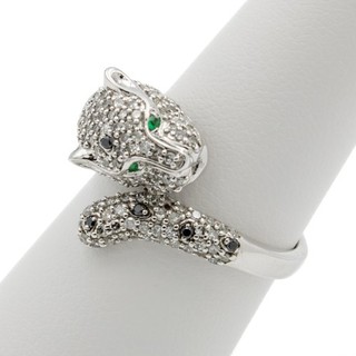 Effy Panther Head 14k White Gold Emerald Diamonds Size 6.75 Ring #JB646 5