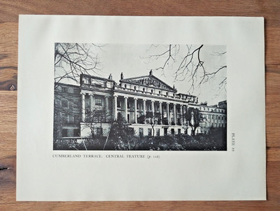 Cumberland Terrace Central Feature, London - antiker Druck - 1938