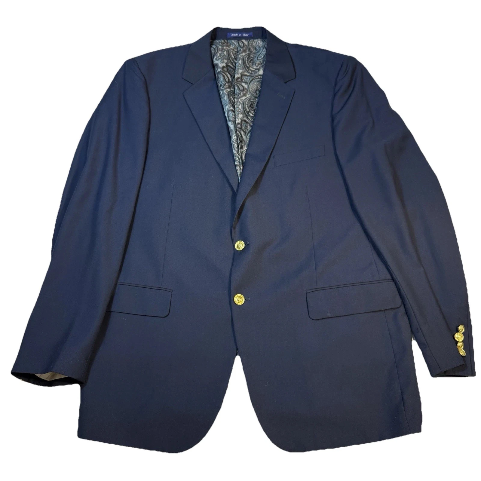Alan Flusser Blazer Sport Coat Mens 44L Navy Blue Gold Buttons