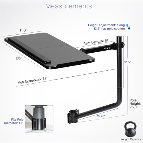 VIVO Office Chair Mounted 26 x 12 inch Full Motion Keyboard and Mouse Tray - 第 3/8 張圖片