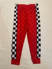 Kids Pajama Pants 4T Red Checkerboard Pants with Race Flag Stripe on Outer Seam